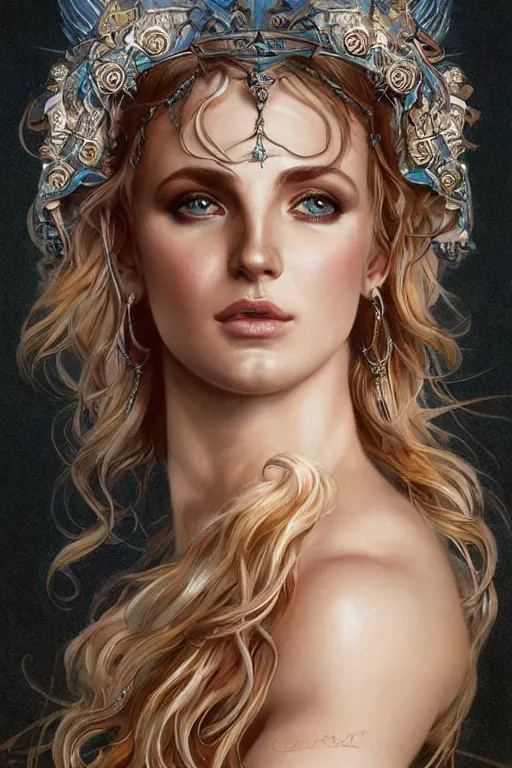 Image similar to ultra realistic illustration, a stunningly beautiful greek goddess of chaos played by chris evans and britney spears, intricate, elegant, highly detailed, digital painting, artstation, concept art, smooth, sharp focus, illustration, art by artgerm and greg rutkowski and alphonse mucha