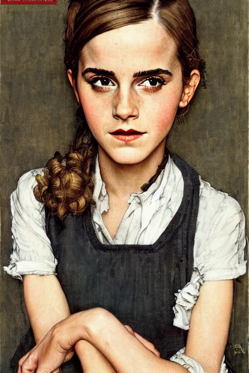 Prompt: Emma Watson portrait by Norman Rockwell