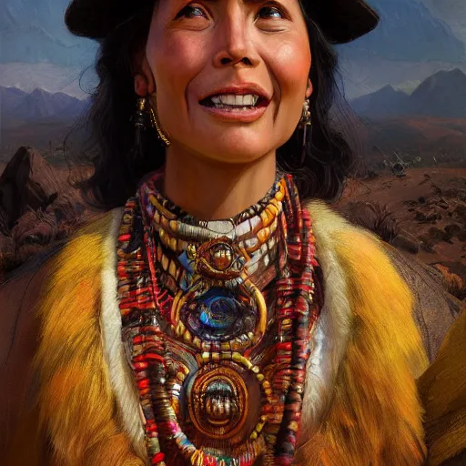 Image similar to an portrait of an happy female inca, detailed, centered, digital painting, artstation, concept art, donato giancola, Joseph Christian Leyendecker, WLOP, Boris Vallejo, Breathtaking, 8k resolution, extremely detailed, beautiful, establishing shot, artistic, hyperrealistic, beautiful face, octane render