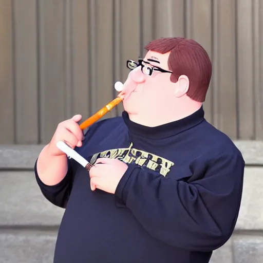 Image similar to a real photo of peter griffin smoking a cigarette