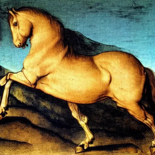 Prompt: a rearing wild stallion, by albrecht-durer