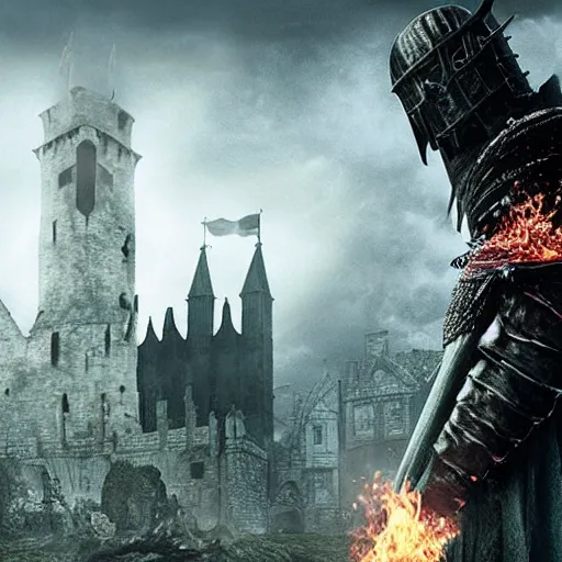 Prompt: a glossy promotional image for the upcoming slapstick comedy movie 'Dark Souls'