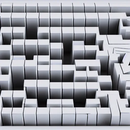 Prompt: high-definition photograph of a 3-dimensional cubic maze made out of metal, white background