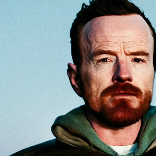 Image similar to Live Action Still of Bryan Cranston dressed as Jesse Pinkman, real life, hyperrealistic, ultra realistic, realistic, highly detailed, epic, HD quality, 8k resolution, body and headshot, film still