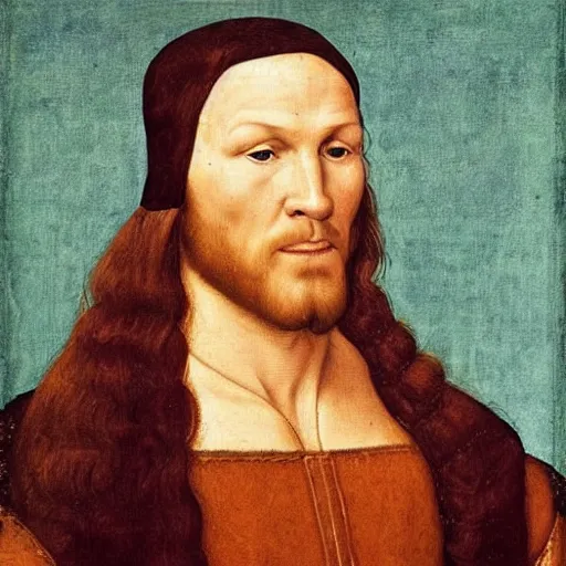 Image similar to a renaissance portrait of Randy Orton with long flaxen blond hair