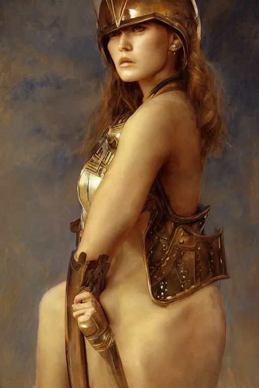 Image similar to an upper body portrait of a female knight, oil painting, by ross tran and and Edgar Maxence and julie bell