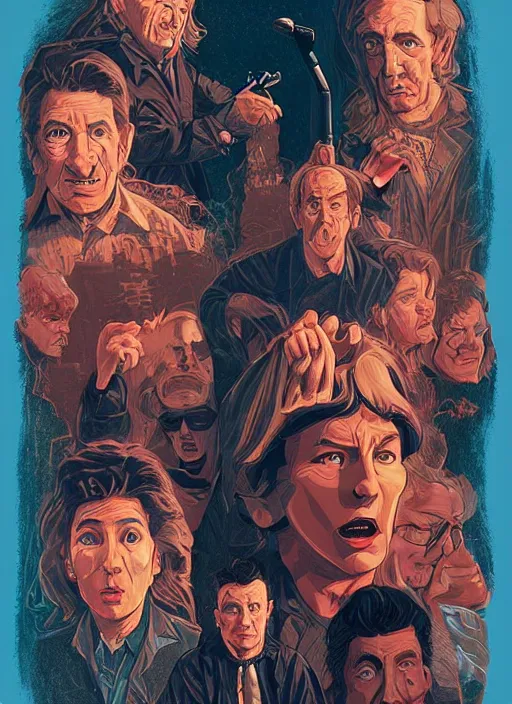 Image similar to Twin Peaks movie poster artwork by Michael Whelan and Tomer Hanuka, Rendering of the Goonies, from a scene from Twin Peaks, clean, full of detail, Matte painting, trending on artstation and unreal engine