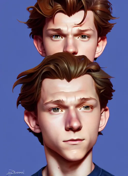 Image similar to cute tom holland, natural lighting, path traced, highly detailed, high quality, digital painting, by don bluth and ross tran and studio ghibli and alphonse mucha, artgerm