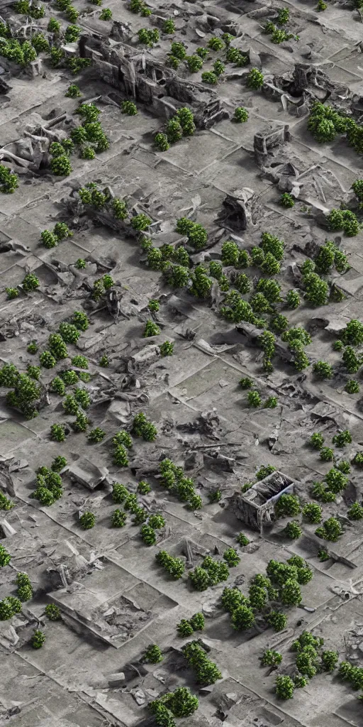 Prompt: aerial view of destroyed battlefield, 3 d render, hyperdetailed