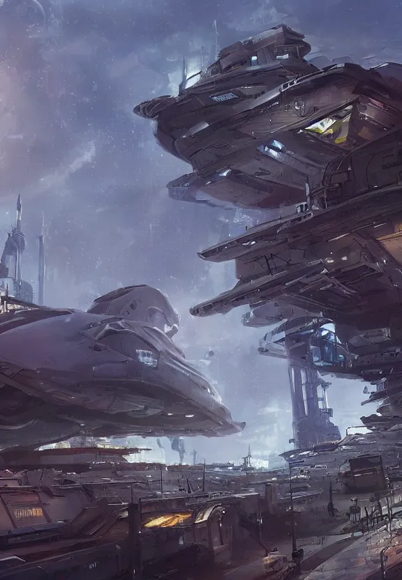 Image similar to a space sci fi shipyard, dramatic, artstation,