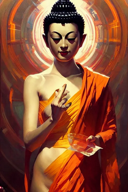 Image similar to buddhism, futurism, painting by greg rutkowski, j. c. leyendecker, artgerm