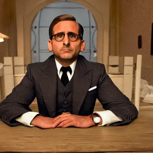 Image similar to steve carell staring in the grand budapest hotel