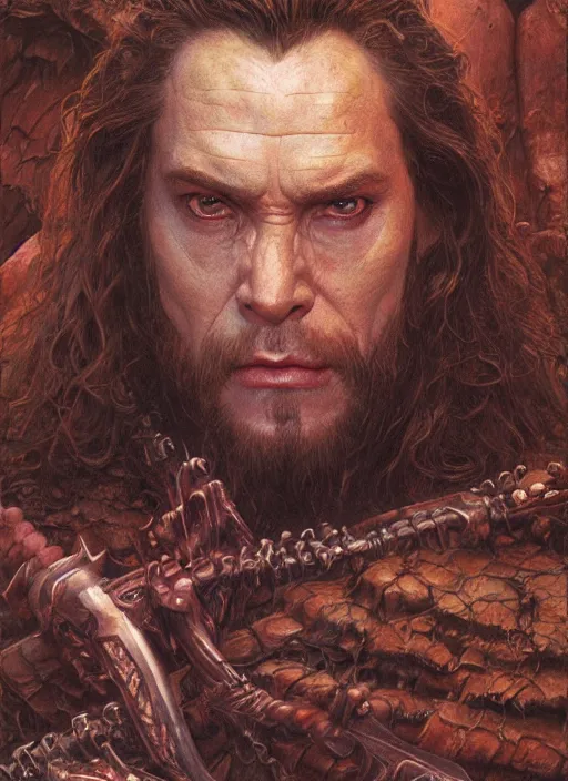 Image similar to a hyperrealistic and detailed paintbrush portrait of a male fantasy character, art by donato giancola and bayard wu and gustav moreau and wayne barlowe, rpg portrait, conan, krull, 8 0's fantasy movies, dungeons & dragons, d & d, artstation