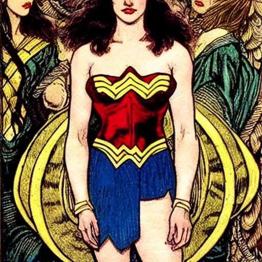 Image similar to wonder woman, art by dante gabriel rossetti, hyperdetailed