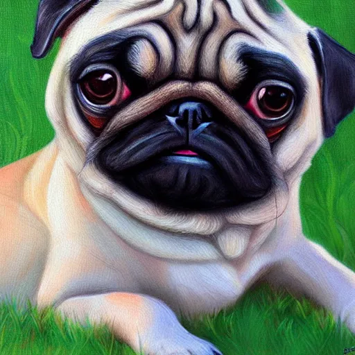 Prompt: A cute pug painted by Jana Schirmer