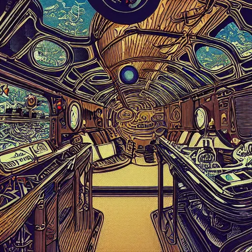 Prompt: intricate detailed victorian golf interior of submarine, pipes, captain, by peter mohrnacher and dan mumford, chsociety