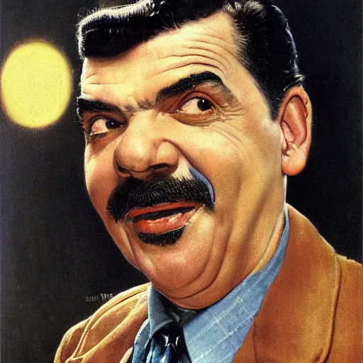 Prompt: norman rockwell painting of ernie kovacs, closeup face.