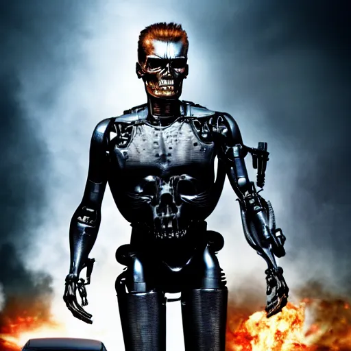 Prompt: super clear photo of terminator that dominate on human