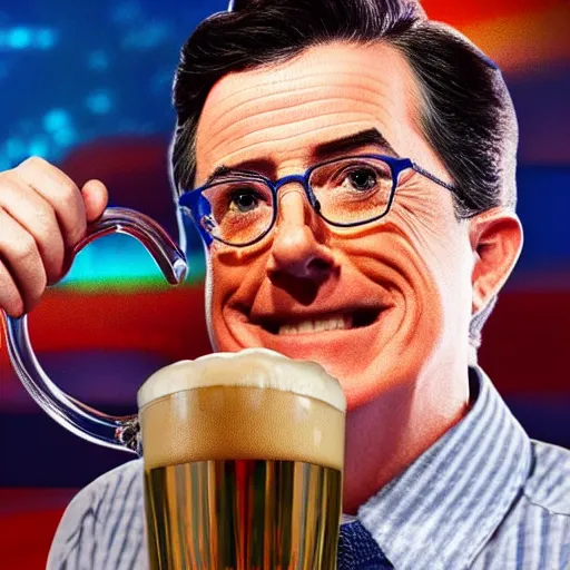 Prompt: stephen colbert face in a mug of beer, 8 k, ultra realistic details