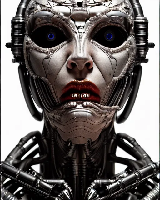 Image similar to a female cyborg profile face, by h. r. giger, by kiki smith, glamor shot, nikon d 7 5 0, closeup, f / 2. 8, low contrast, 1 6 k, rim lighting, cinematic lighting, insanely detailed and intricate, hypermaximalist, elegant, ornate, hyper realistic, super detailed
