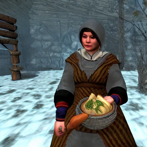 Image similar to mediaeval cooking mama skyrim, 4 k