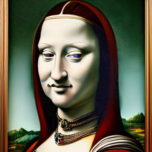 Image similar to monalisa in a gucci car, oil painting, ultradetailed, artstation, ultradetailed, digital painting, ultradetailed