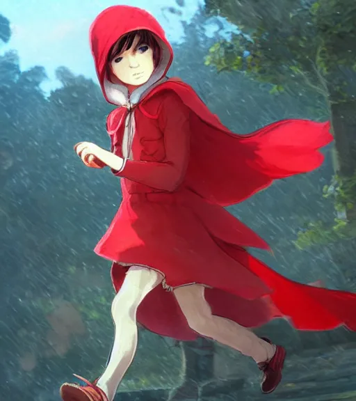 Image similar to attractive little boy character inspired in little red riding hood and cinderace, digital artwork made by akihiko yoshida and makoto shinkai