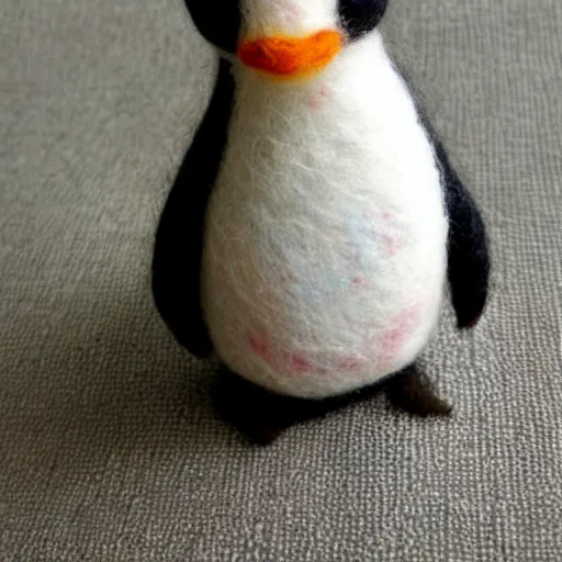 Image similar to a needle felted penguin, needle felting art.