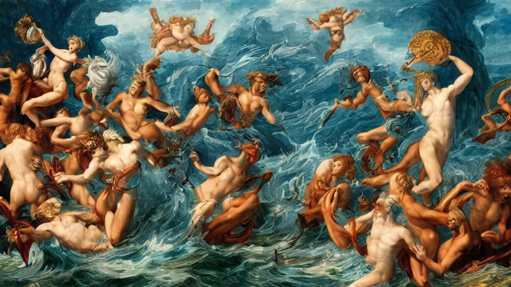 Image similar to epic masterpiece of Oceanus begetting Oceanus mythological