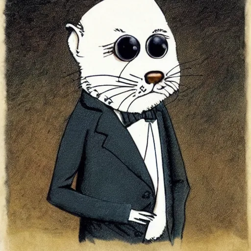 Prompt: a portrait of a jaunty gentleman ferret wearing a monocle by edward gorey