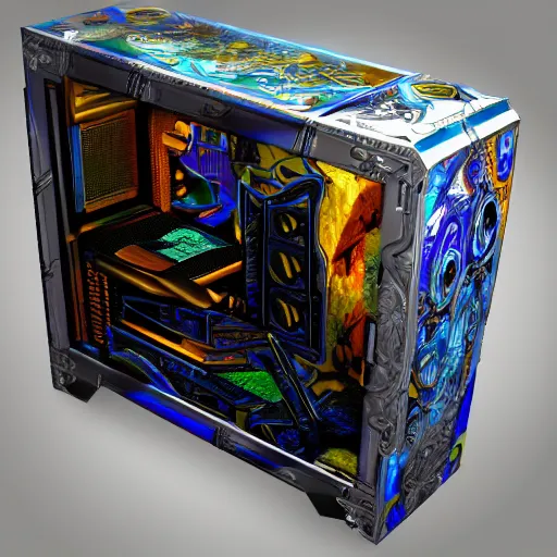 Prompt: intricate five gaming pc by pablo picasso, oil on canvas, hdr, high detail, photo realistic, hyperrealism, matte finish, high contrast, 3 d depth, centered, masterpiece, vivid and vibrant colors, enhanced light effect, enhanced eye detail, artstationhd