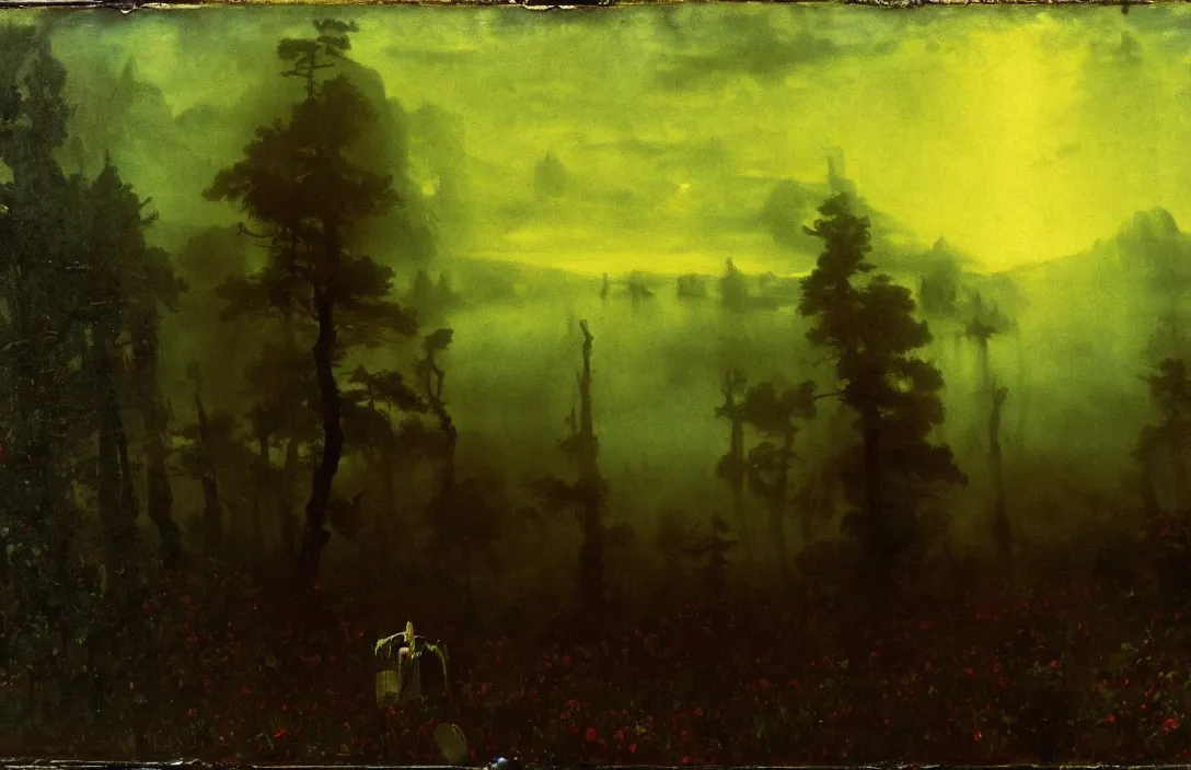 Image similar to surviving painting mythological painting intact flawless ambrotype from 4 k criterion collection remastered cinematography gory horror film, ominous lighting, evil theme wow photo realistic postprocessing intricate painting by john singer sargent paludarium silent terrifying fog painting by albert bierstadt