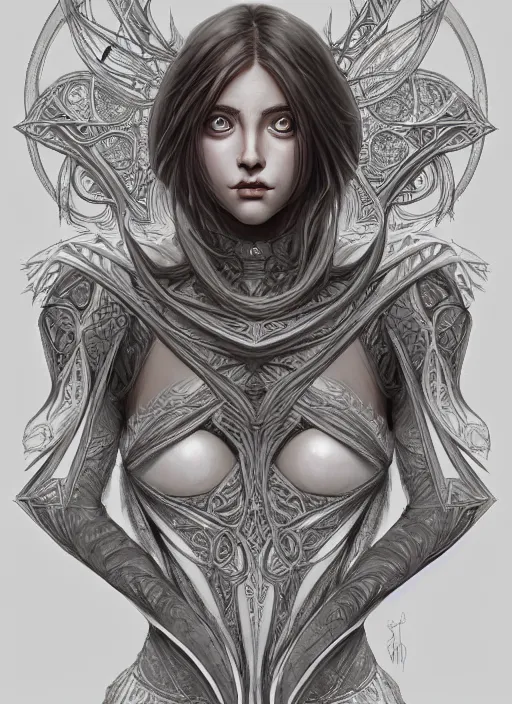 Image similar to symmetry!! full shot sketch!! of a female character, fantasy, sketch!!, intricate, elegant, highly detailed, digital painting, artstation, concept art, sharp focus, illustration, art by grzegorz przybys and yintiong, colored by rob shields