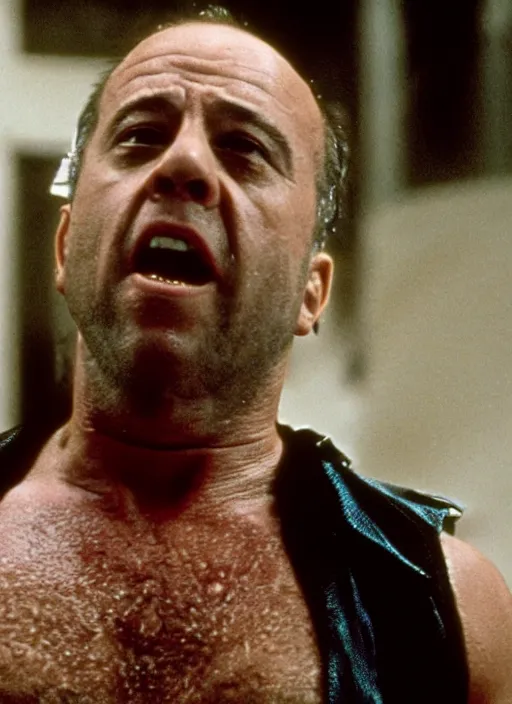 Image similar to film still of Danny DeVito as John McClane in Die Hard, 4k