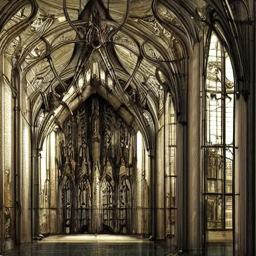 Prompt: weird see through alien grotesque baroque neo gothic style dead space interior