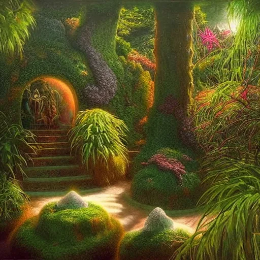 Image similar to surreal environment, hidden garden by michael whelan, heaven, ultra realistic, aesthetic, beautiful, magical