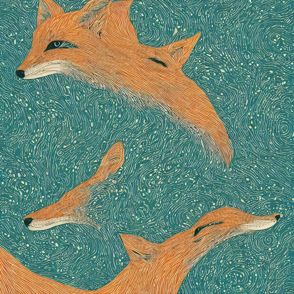 Image similar to thin long continuous lines form fox head by victo ngai