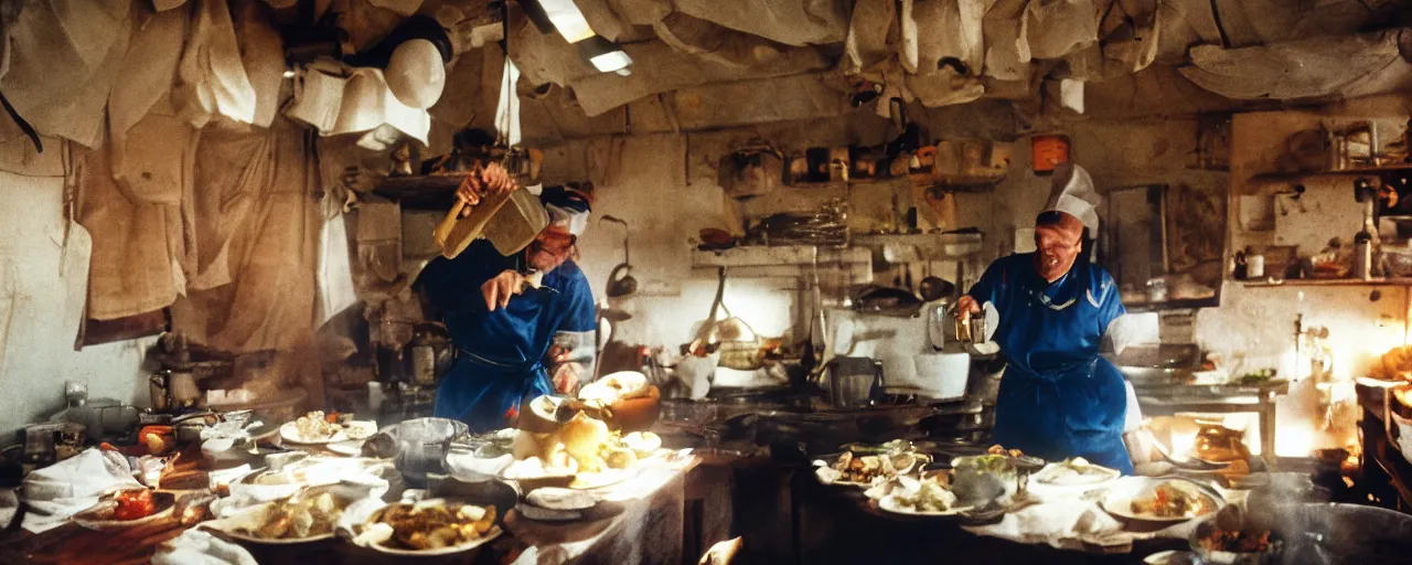 Image similar to the best chef in the world making a meal on top of mount everest, canon 5 0 mm, cinematic lighting, photography, retro, film, kodachrome