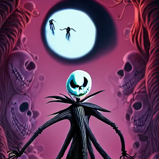 Prompt: the nightmare before christmas, intricate, elegant, highly detailed, my rendition, digital painting, natural light, artstation, concept art, smooth, sharp focus, illustration, art by, symmetry!!
