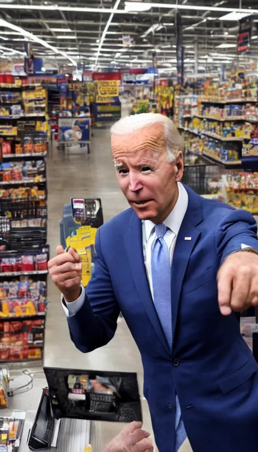 Image similar to joe biden working at walmart, cinema still