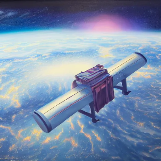 Prompt: oil painting of a printer floating in space printing out a long sheet of paper covered with writing, trending on artstation