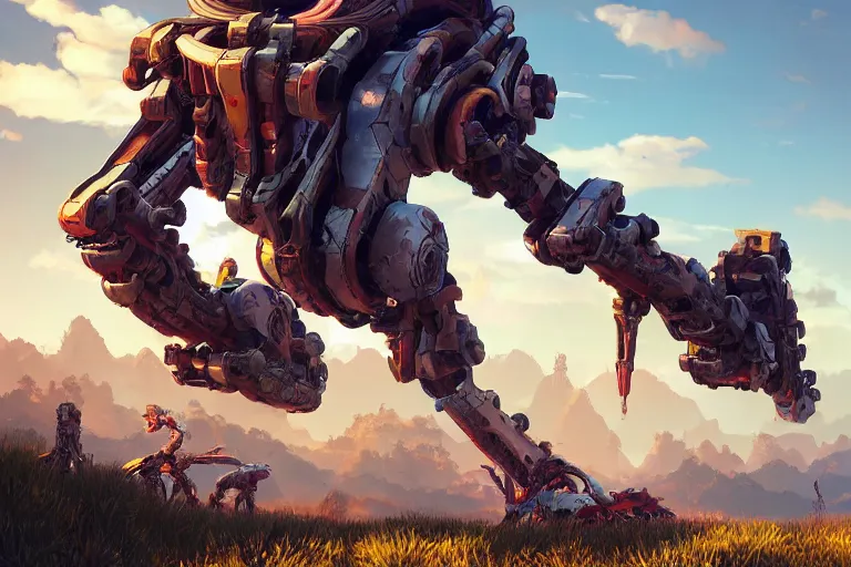 Image similar to shell - walker machine mecanical creature robot of horizon forbidden west horizon zero dawn radiating a glowing aura global illumination ray tracing hdr fanart arstation by ian pesty and alena aenami artworks in 4 k