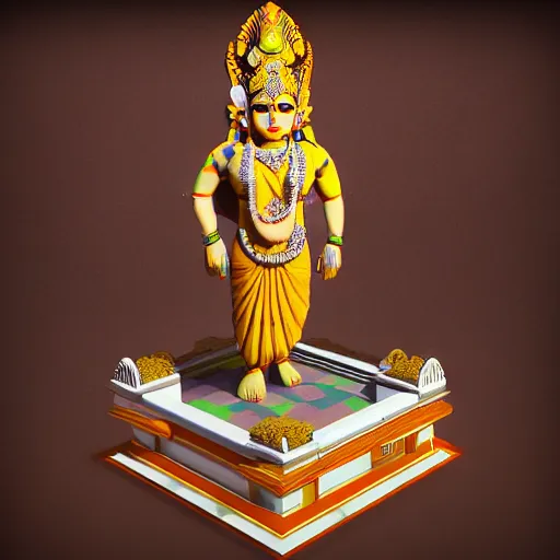 Image similar to 3d render, Statue Indian Gods, Unreal engine, white background, Isometric 8k