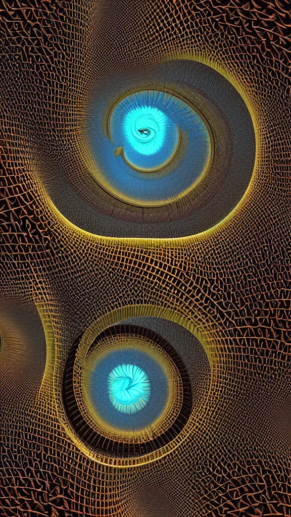 Prompt: 3d fractal wallpaper by Escher, geometrical figures, mandelbulb, fragmentarium, 3d effect, picture through the screen, spirals tubes roots, completely filled space, psychedelic!!, 3d fractal background, digital art, high details, depth of field, hard lighting!, trending on artstation, deviantart, octane render, HD, (((Low light))), 8k, eric zener, zdzisław beksiński, dark background