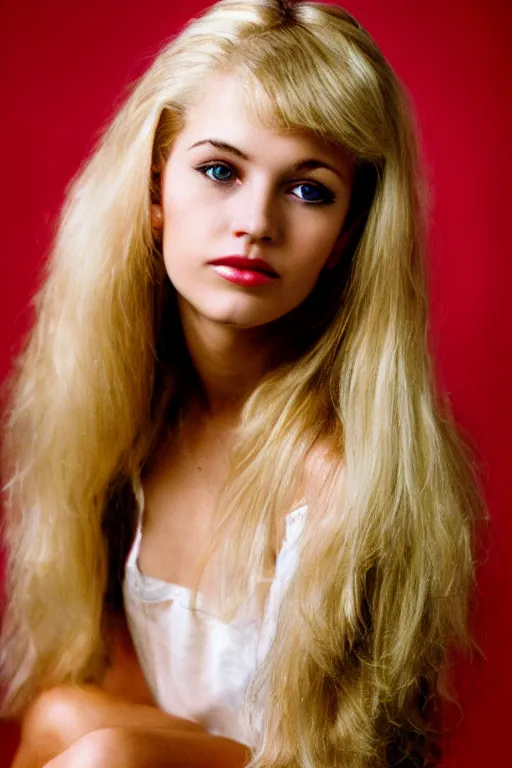 Prompt: a beautiful blonde girl in the 8 0's, portrait shot 8 5 mm