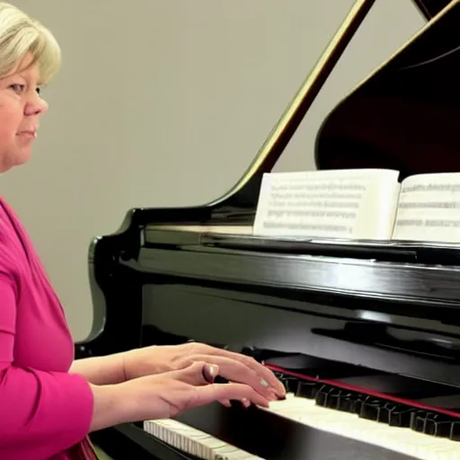 Prompt: erna solberg playing the piano