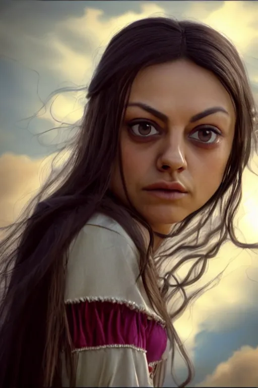 Prompt: acid-processed film still of 18 year old Mila Kunis as Juliet from Romeo and Juliet looking at the camera with tired eyes, isometric 3d, ultra hd, character design by Mark Ryden and Pixar and Hayao Miyazaki, unreal 5, DAZ, hyperrealistic, octane render, cosplay, RPG portrait, dynamic lighting, intricate detail, summer vibrancy, cinematic