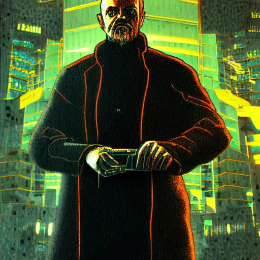 Image similar to cyberpunk vladimir lenin as the leader of a futuristic communist society, cybernetics, sharp lines, digital, artstation, colored in