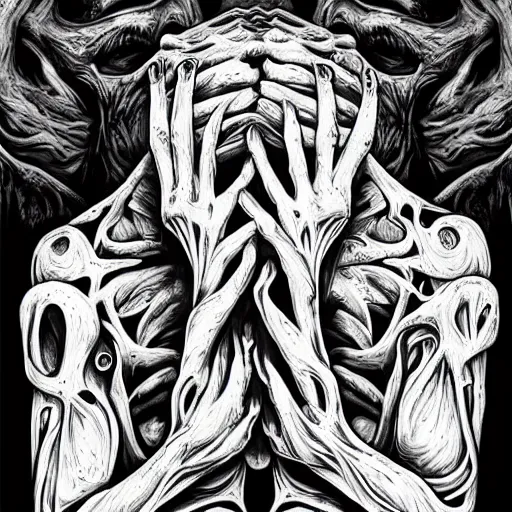 Image similar to black and white illustration creative design, monster, body horror