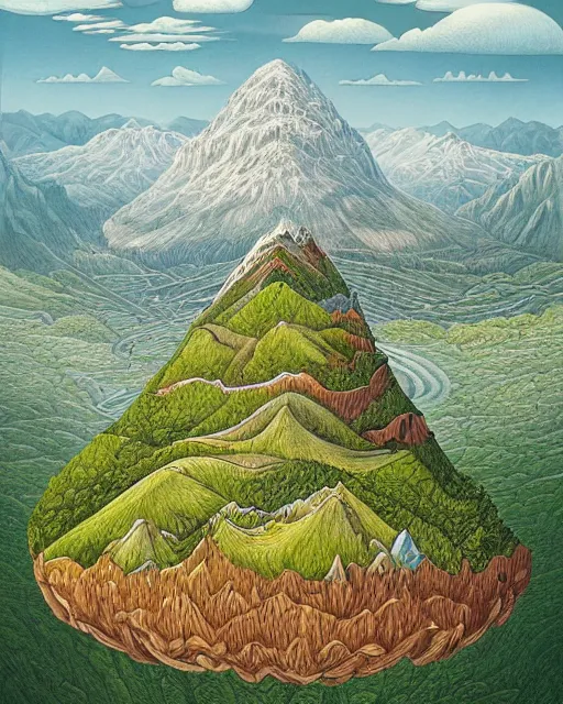 Image similar to mountaintop river flat illustration by jacek yerka trending on artstation